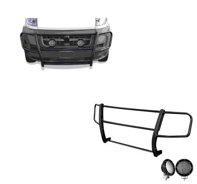 Spartan Grille Guard With Set of 5.3".Black Trim Rings LED Flood Lights-Black-Promaster 1500/Promaster 2500/Promaster 3500|Black Horse Off Road