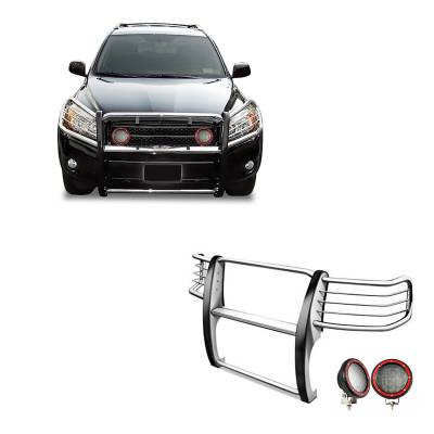 Grille Guard With Set of 5.3" Red Trim Rings LED Flood Lights-Stainless Steel-2006-2018 Toyota RAV4|Black Horse Off Road
