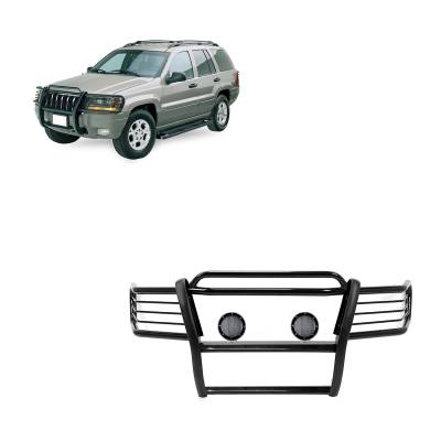 Grille Guard With Set of 5.3".Black Trim Rings LED Flood Lights-Black-1999-2004 Jeep Grand Cherokee|Black Horse Off Road