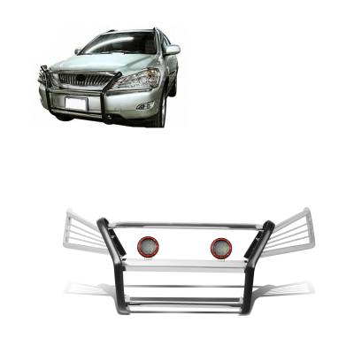 Grille Guard With Set of 5.3" Red Trim Rings LED Flood Lights-Stainless Steel-RX330/RX350|Black Horse Off Road