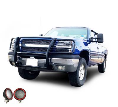 Grille Guard With Set of 5.3" Red Trim Rings LED Flood Lights-Black-Silverado 1500/Silverado 1500 HD Classic|Black Horse Off Road