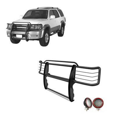 Grille Guard With Set of 5.3" Red Trim Rings LED Flood Lights-Black-1999-2002 Toyota 4Runner|Black Horse Off Road