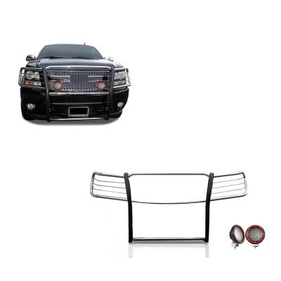 Grille Guard With Set of 5.3" Red Trim Rings LED Flood Lights-Stainless Steel-Avalanche/Suburban 1500/Tahoe|Black Horse Off Road