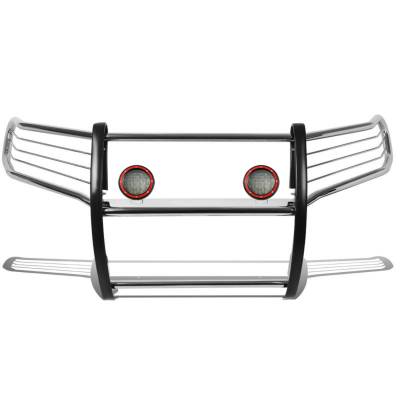 Grille Guard With Set of 5.3" Red Trim Rings LED Flood Lights-Stainless Steel-2011-2021 Jeep Grand Cherokee|Black Horse Off Road