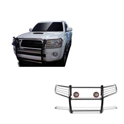 Grille Guard With Set of 5.3" Red Trim Rings LED Flood Lights-Stainless Steel-2005-2015 Toyota Tacoma|Black Horse Off Road