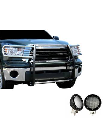 Grille Guard With Set of 5.3".Black Trim Rings LED Flood Lights-Stainless Steel-Sequoia/Tundra|Black Horse Off Road