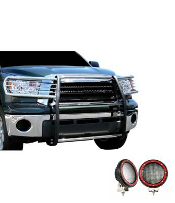 Grille Guard With Set of 5.3" Red Trim Rings LED Flood Lights-Stainless Steel-Sequoia/Tundra|Black Horse Off Road