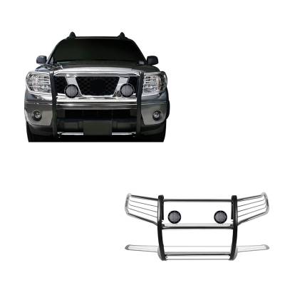 Grille Guard With Set of 5.3".Black Trim Rings LED Flood Lights-Stainless Steel-Frontier/Pathfinder|Black Horse Off Road