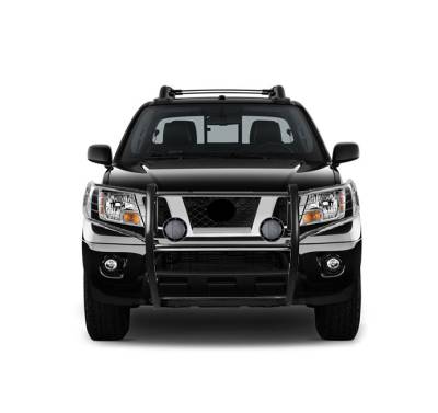 Grille Guard With Set of 5.3".Black Trim Rings LED Flood Lights-Stainless Steel-Frontier/Pathfinder|Black Horse Off Road