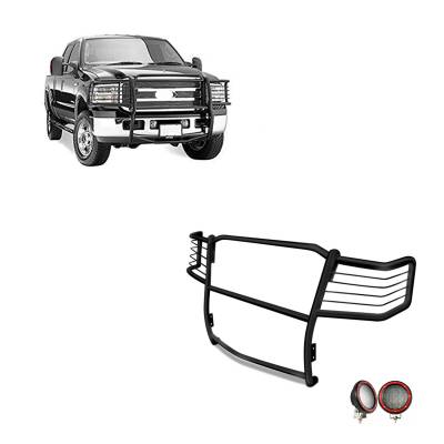 Grille Guard With Set of 5.3" Red Trim Rings LED Flood Lights-Black-F-250/F-350/F-450/F-550 SD|Black Horse Off Road