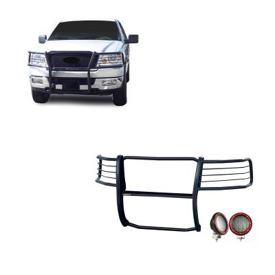 Grille Guard With Set of 5.3" Red Trim Rings LED Flood Lights-Black-2004-2008 Ford F-150|Black Horse Off Road