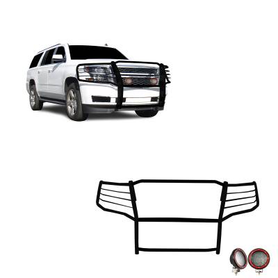 Grille Guard With Set of 5.3" Red Trim Rings LED Flood Lights-Black-Suburban /Tahoe|Black Horse Off Road