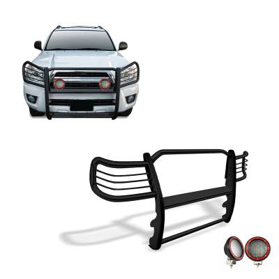 Grille Guard With Set of 5.3" Red Trim Rings LED Flood Lights-Black-GX470/4Runner|Black Horse Off Road