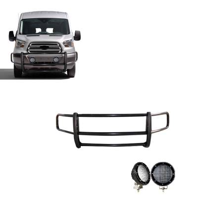 Spartan Grille Guard With Set of 5.3" Black Trim Rings LED Flood Lights-Black-2020-2024 Ford Transit-350 HD 2WD Full Size-Ford Transit-350 2WD Full Size-Ford Transit-250 2WD Full Size-Ford Transit-150 2WD Full Size|Black Horse Off Road