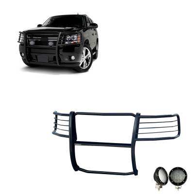 Grille Guard With Set of 5.3".Black Trim Rings LED Flood Lights-Black-Avalanche/Suburban 1500/Tahoe|Black Horse Off Road