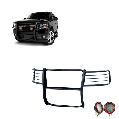 Grille Guard With Set of 5.3" Red Trim Rings LED Flood Lights-Black-Avalanche/Suburban 1500/Tahoe|Black Horse Off Road