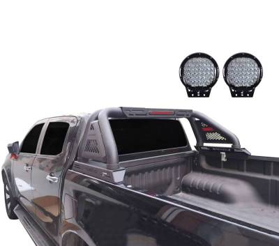 Black Horse Off Road - Classic Pro Roll Bar With Set of 9" Black Round LED Light-Textured Black-2020-2023 Jeep Gladiator|Black Horse Off Road - Image 3