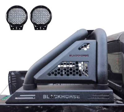 Black Horse Off Road - Classic Pro Roll Bar With Set of 9" Black Round LED Light-Textured Black-2020-2023 Jeep Gladiator|Black Horse Off Road - Image 4