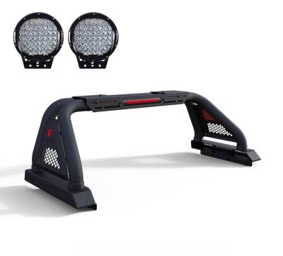 Black Horse Off Road - Classic Pro Roll Bar With Set of 9" Black Round LED Light-Textured Black-2020-2023 Jeep Gladiator|Black Horse Off Road - Image 6