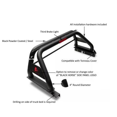 Black Horse Off Road - Classic Roll Bar With Set of 9" Black Round LED Light-Black-2022-2023 Nissan Frontier|Black Horse Off Road - Image 4