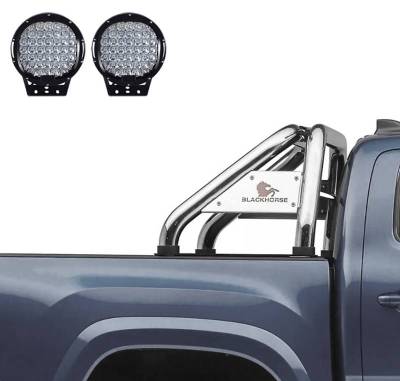 Black Horse Off Road - Classic Roll Bar With Set of 9" Black Round LED Light-Stainless Steel-F-250 Super Duty/F-350 Super Duty/F-450 Super Duty|Black Horse Off Road - Image 2