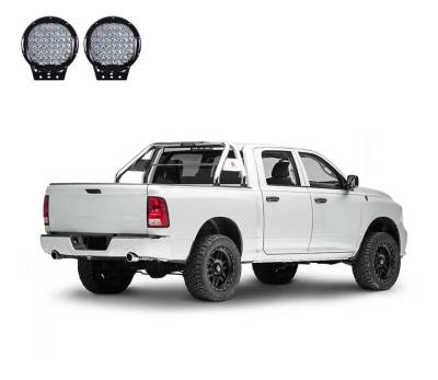 Black Horse Off Road - Classic Roll Bar With Set of 9" Black Round LED Light-Stainless Steel-Ram 1500/1500|Black Horse Off Road - Image 2