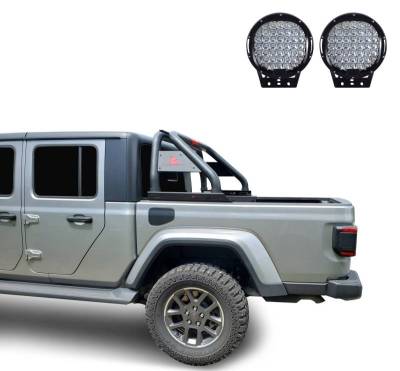 Black Horse Off Road - Classic Roll Bar With Set of 9" Black Round LED Light-Black-2020-2023 Jeep Gladiator|Black Horse Off Road - Image 3