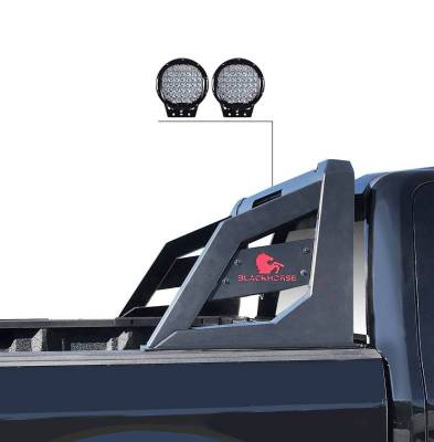 Black Horse Off Road - Armour Roll Bar With Set of 9" Black Round LED Light-Matte Black-Ram,Silverado and Sierra F-150/Titan/Tundra|Black Horse Off Road - Image 2