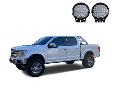 Black Horse Off Road - Classic Roll Bar With Set of 9" Black Round LED Light-Stainless Steel-Nissan Titan, Dodge/Ram 2500/3500, Chevrolet/GMC Silverado/Sierra 1500/2500 HD/3500/3500 HD, Ford F-150, Toyota Tundra|Black Horse Off Road - Image 2
