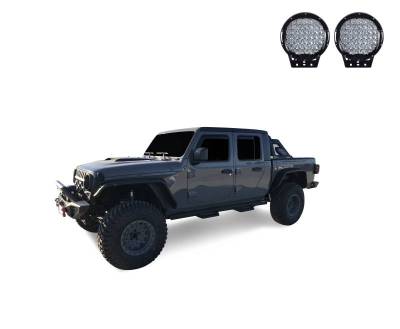 Black Horse Off Road - Armour II Roll Bar With Set of 9" Black Round LED Light-Black-2019-2023 Jeep Gladiator|Black Horse Off Road - Image 2