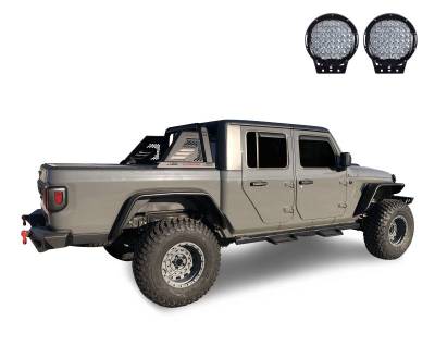 Black Horse Off Road - Armour II Roll Bar With Set of 9" Black Round LED Light-Black-2019-2023 Jeep Gladiator|Black Horse Off Road - Image 3