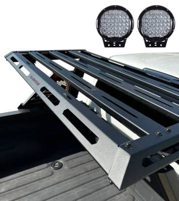 Black Horse Off Road - ARMOUR II Roll Bar Ladder Rack W/Basket With Set of 9" Black Round LED Light-Black-2019-2023 Ford Ranger|Black Horse Off Road - Image 4