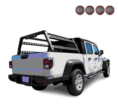 Overland Bed Rack With 2 Sets of 5.3" Red Trim Rings LED Flood Lights-Black-Full Size Trucks and Small Trucks|Black Horse Off Road - Image 5