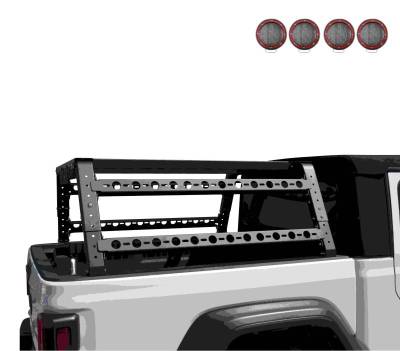 Overland Bed Rack With 2 Sets of 5.3" Red Trim Rings LED Flood Lights-Black-Full Size Trucks and Small Trucks|Black Horse Off Road - Image 7