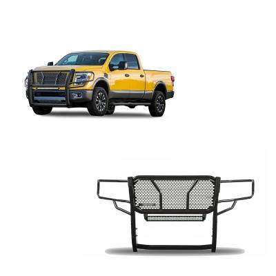 Rugged Heavy Duty Grille Guard With 20" Double Row LED Light-Black-2017-2024 Nissan Titan XD|Black Horse Off Road