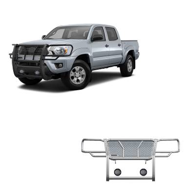 Rugged Heavy Duty Grille Guard With Set of 5.3".Black Trim Rings LED Flood Lights-Black-2005-2015 Toyota Tacoma|Black Horse Off Road