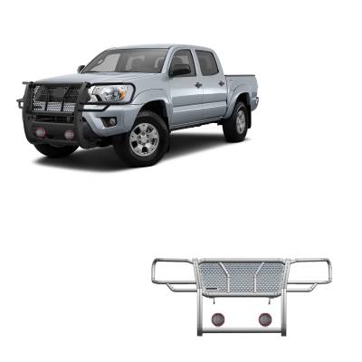 Rugged Heavy Duty Grille Guard With Set of 5.3" Red Trim Rings LED Flood Lights-Black-2005-2015 Toyota Tacoma|Black Horse Off Road