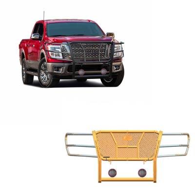Rugged Heavy Duty Grille Guard With Set of 5.3" Red Trim Rings LED Flood Lights-Black-2017-2023 Nissan Titan|Black Horse Off Road