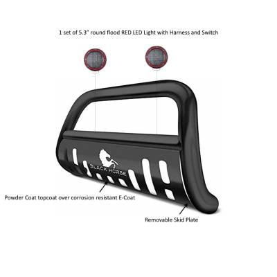 Bull Bar Kit-Black-BB037411A-SP-PLFR-Part Information:Pair  of 5.3" Dia. LED Flood Lights w/ Red Trim Rings Wiring Harness  and Switch