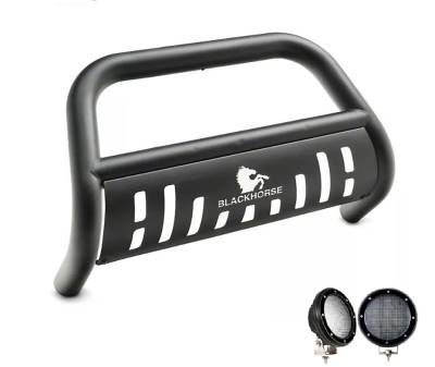 Bull Bar Kit-Semi-Gloss Black-BBJPWR11A-SP-PLFB-Part Information:Pair  of 5.3" Dia. LED Flood Lights w/ Black Trim Rings Wiring Harness  and Switch