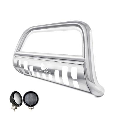 Bull Bar Kit-Stainless Steel-CBS-C2902SP-PLFB-Part Information:Pair  of 5.3" Dia. LED Flood Lights w/ Black Trim Rings Wiring Harness  and Switch