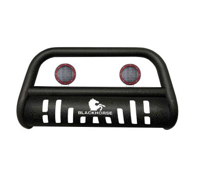 Bull Bar-T With Set of 5.3" Red Trim Rings LED Flood Lights-Textured Black-2008-2015 Jeep Patriot|Black Horse Off Road