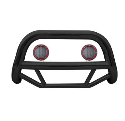 Max Bull Bar With Set of 5.3" Red Trim Rings LED Flood Lights-Black-1998-2004 Nissan Frontier/2000-2004 Nissan Xterra|Black Horse Off Road