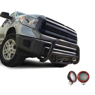 Max Bull Bar With Set of 5.3" Red Trim Rings LED Flood Lights-Black-2007-2021 Toyota Tundra|Black Horse Off Road