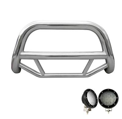 Max Bull Bar With Set of 5.3".Black Trim Rings LED Flood Lights-Stainless Steel-1998-2004 Toyota Tacoma|Black Horse Off Road