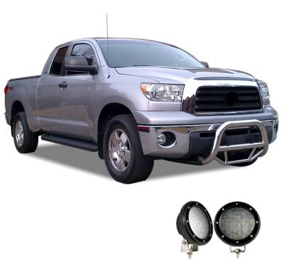 Max Bull Bar With Set of 5.3".Black Trim Rings LED Flood Lights-Stainless Steel-2007-2021 Toyota Tundra|Black Horse Off Road