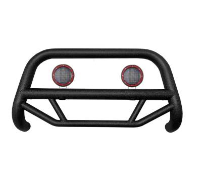 Max T Bull Bar With Set of 5.3" Red Trim Rings LED Flood Lights-Textured Black-2021-2024 Ford Bronco Sport|Black Horse Off Road