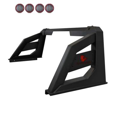 Armour Roll Bar With 2 Sets of 5.3" Red Trim Rings LED Flood Lights-Matte Black-Ram,Silverado and Sierra F-150/Titan/Tundra|Black Horse Off Road