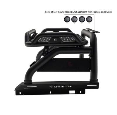 Atlas Roll Bar Kit-Black-ATRB8BK-PLFB-Part Information:2nd box containing basket: 52 lbs, 57x32x9 & 2 sets of 5.3" Dia.  Black LED Flood Lights w/ Harness and Switch