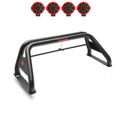 Classic Roll Bar With 2 pairs of 7.0" Red Trim Rings LED Flood Lights-Black-2005-2021 Nissan Frontier|Black Horse Off Road
